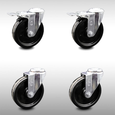 Service Caster 5 Inch SS Phenolic Wheel Swivel Bolt Hole Caster Set with 2 Total Lock Brake SCC SCC-SSBHTTL20S514-PHS-2-S-2